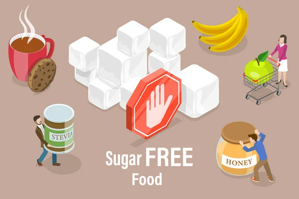 3D ισομετρική επίπεδη διανυσματική εννοιολογική απεικόνιση των τροφίμων χωρίς ζάχαρη. — Διανυσματικό Αρχείο