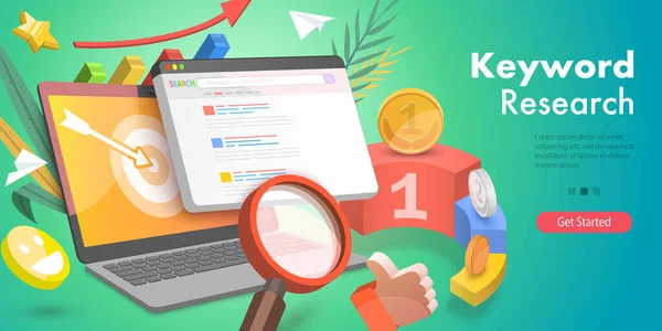 3D Isometric Flat Vector Conceptual Illustration of Keyword Research. — 스톡 벡터