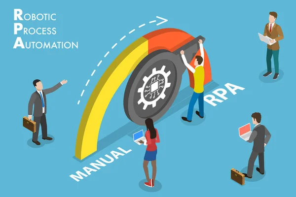 3D Isometrisk vektor Konceptuell illustration av RPA - Robotic Process Automation. — Stock vektor