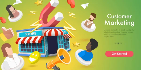 3D Vector Conceptuele Illustratie van Customer Marketing Campagne. — Stockvector