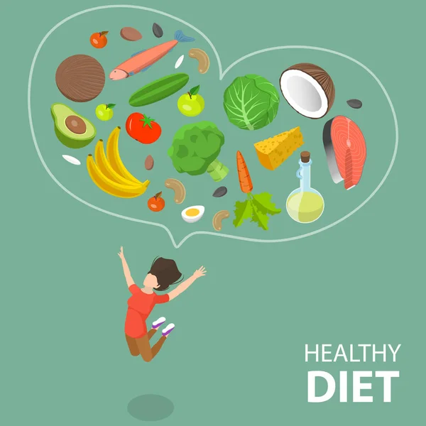 3D Isometric Flat Vector Conceptual Illustration of Healthy Diet. — 스톡 벡터