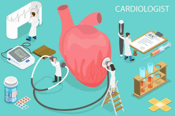 Ilustração Conceitual do Vetor Plano Isométrico 3D do Cardiologista. — Vetor de Stock