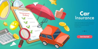 3B Vektör Araba Sigortası İllüstrasyonuName.