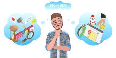 SEO vs SEM 'in Vektör Kavramsal İllüstrasyonu.