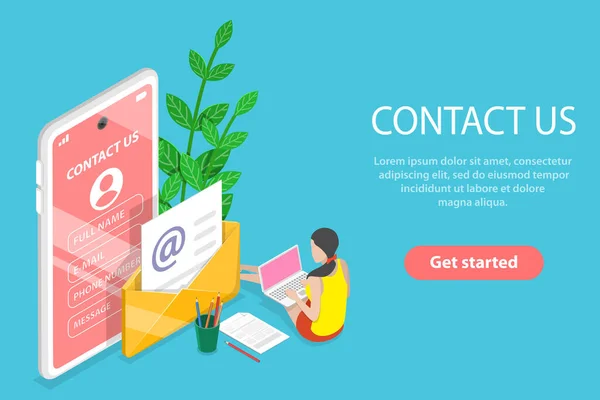 3D Isometric Flat Vector Conceptual Illustration of Contact Us. — Stock Vector