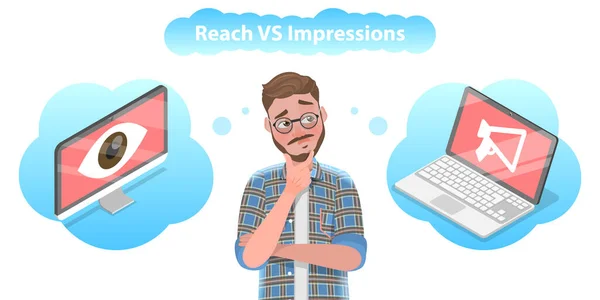 3D Ізометричний плоский Вектор Концептуальна ілюстрація Reach vs Impressation . — стоковий вектор