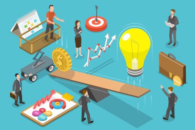 Finansal Yatırımın 3 Boyutlu Isometric Düz Vektör İllüstrasyonu.