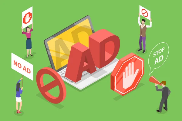 3D Isometric Flat Vector Conceptual Illustration of Ad Blocking. — 스톡 벡터