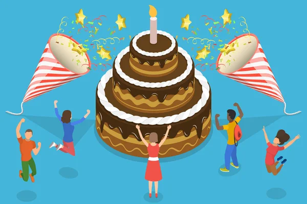 3D Isométrico Flat Vector Ilustração Conceitual de Feliz Aniversário. — Vetor de Stock