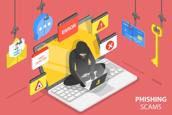 3D izometryczne płaskie wektor koncepcyjny ilustracja Internet Phishing oszustwa. — Wektor stockowy