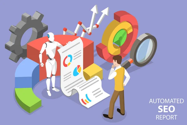 3D Isometric Flat Vector Conceptual Illustration of Automated Seo Report. — 스톡 벡터