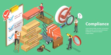 3B Isometric Düz Vektör Politikalar ve Düzenlemelerin Kavramsal İllüstrasyonu