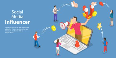 Sosyal Medya Etkisinin 3B Isometric Düz Vektör Kavramsal İllüstrasyonu