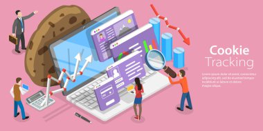 Web sitesi Kurabiye İzleme 'nin 3B Isometric Düz Vektör Kavramsal İllüstrasyonu