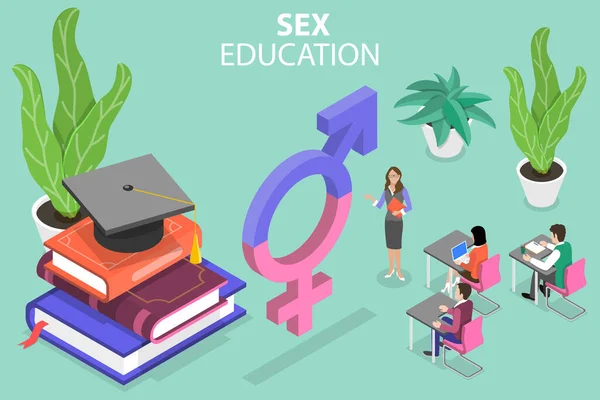 3D Isométrico Flat Vector Ilustração Conceitual da Educação Sexual — Vetor de Stock