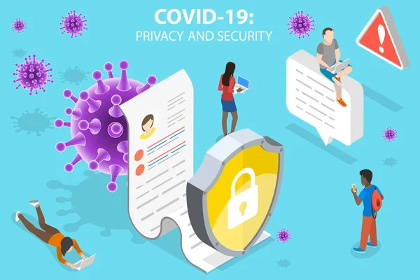 Ilustración conceptual vectorial isométrica 3D de COVID-19: Privacidad y seguridad — Archivo Imágenes Vectoriales