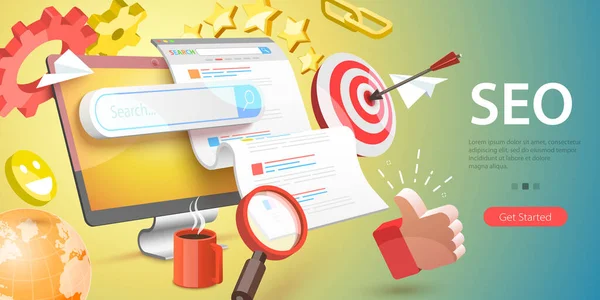 3D Vector Conceptual Illustration of SEO - Search Engine Optimization — 스톡 벡터