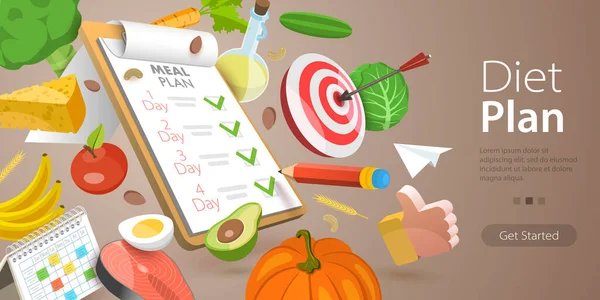 Ilustración conceptual vectorial 3D del plan de dieta, programa de nutrición saludable — Vector de stock