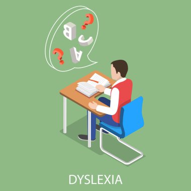 3B Isometric Vektör Disleksinin Kavramsal İllüstrasyonu - Öğrenme Engelliliği