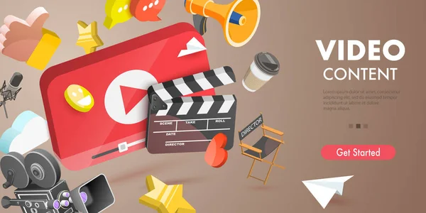 Ilustración conceptual vectorial 3D de la creación de contenido de vídeo — Vector de stock