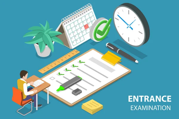 3D Isometric Flat Vector Conceptual Illustration of Entrance Examination — 스톡 벡터