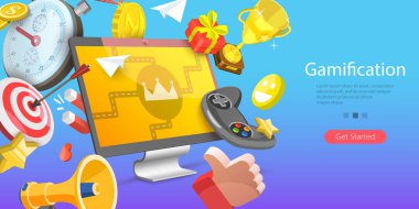 Çevrimiçi Gamification Kampanyasının 3B Isometric Düz Vektör Kavramsal İllüstrasyonu