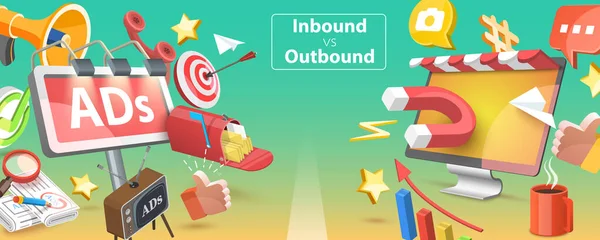 3D Isometric Flat Vector Conceptual Illustration of Inbound vs Outbound Marketing — Wektor stockowy