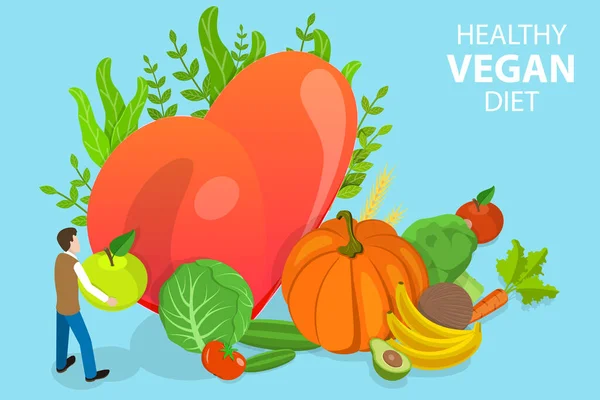 3D Isometric Flat Vector Conceptual Illustration of Healthy Vegan Diet — Stockový vektor