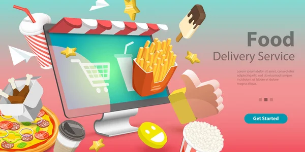 3D vektor Konceptuális illusztráció étterem és kávézó Food Ordering App — Stock Vector