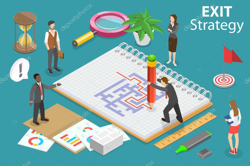 3D Isometric Flat Vector Conceptual Illustration of Exit Strategy