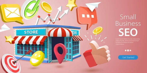 3D vektorová koncepční ilustrace Small Business SEO — Stockový vektor