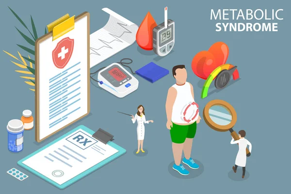 3D izometrikus lapos vektor A metabolikus szindróma konceptuális illusztrációja — Stock Vector