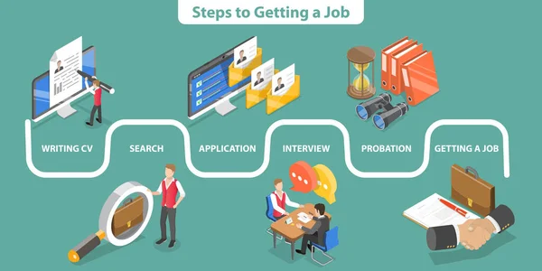 3D Isometric Flat Vector Conceptual Illustration of Steps to Getting a Job — Archivo Imágenes Vectoriales