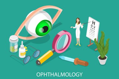 3D Isometric Düz Vektör Medikal oftalmolojinin Kavramsal İllüstrasyonu