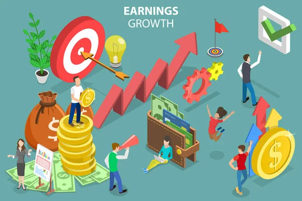 3D Isometric Flat Vector Conceptual Illustration of Earnings Growth — Stockový vektor