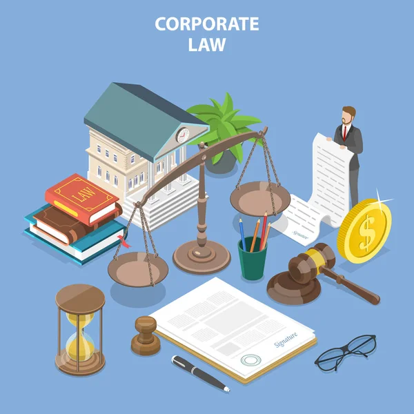 3D Isometric Flat Vector Conceptual Illustration of Corporate Law — Stock Vector
