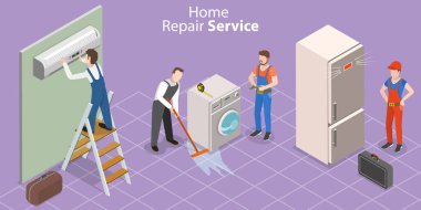 Profesyonel Ev Tamir Servisi 'nin 3B Isometric Flat Vektör Kavramsal ResmiComment