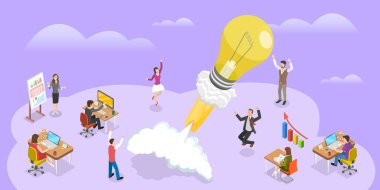 Başlangıçtaki Fikrin 3B Isometric Düz Vektör Kavramsal İllüstrasyonu