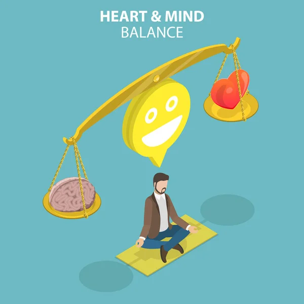 3D Isometric Flat Vector Conceptual Illustration of Heart And Mind Balance — Wektor stockowy