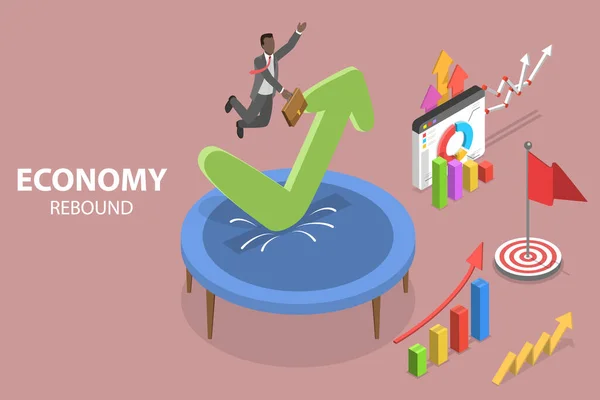 Ilustración conceptual plana isométrica 3D del rebote de la economía — Archivo Imágenes Vectoriales