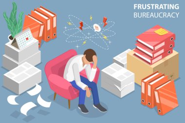 3D Isometric Flat Vektör Sinir bozucu Bürokrasinin Kavramsal İllüstrasyonu