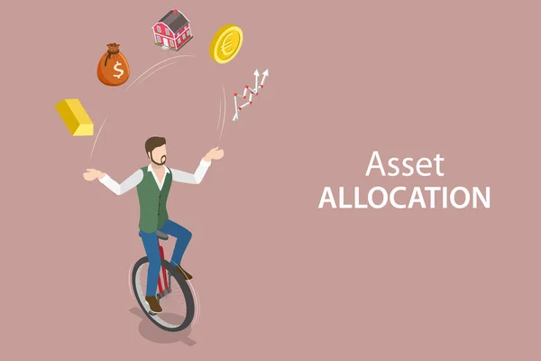 3D Isometric Flat Vector Conceptual Illustration of Asset Allocation — Stock Vector
