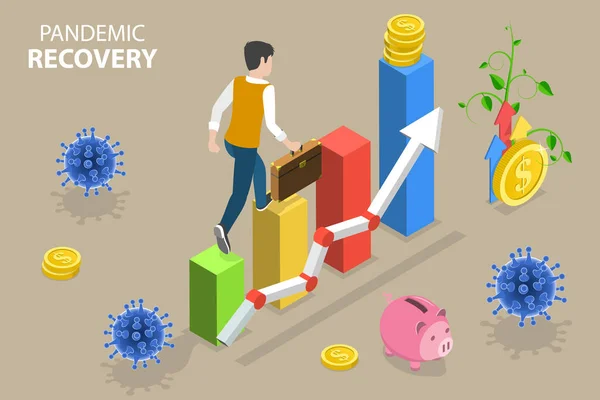 Ilustración conceptual del vector plano isométrico 3D de la recuperación pandémica — Vector de stock