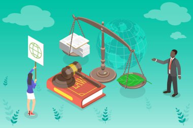 3D Isometric Düz Vektör Enerji Yasası ve Politikasının Kavramsal İllüstrasyonu