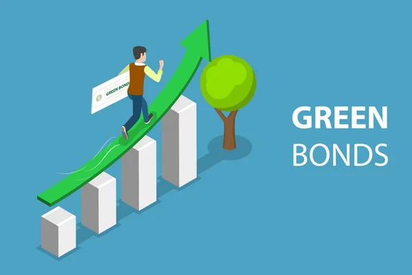 3D Isometric Flat Vector Conceptual Illustration of Investing into Green Bonds — Stockvector