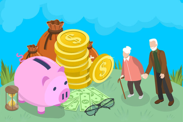 3D Isometric Flat Vector Conceptual Illustration of 401k Retirement Plan