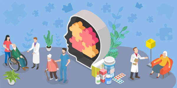 3D Isometrische platte vector Conceptuele illustratie van de ziekte van Alzheimer — Stockvector