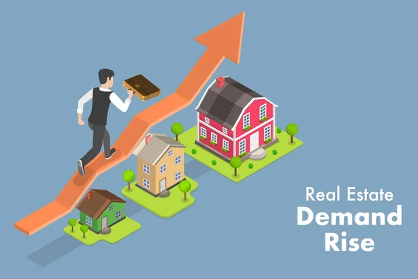 Illustrazione concettuale del vettore piatto isometrico 3D dell'aumento della domanda immobiliare — Vettoriale Stock