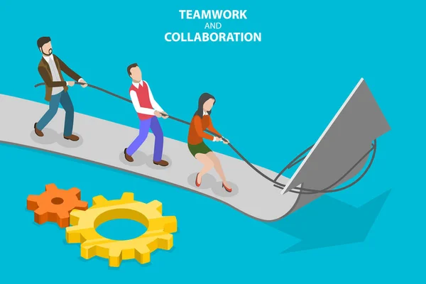 3D Isometric Flat Vector Conceptual Illustration of Teamwork And Cooperation — Stockový vektor