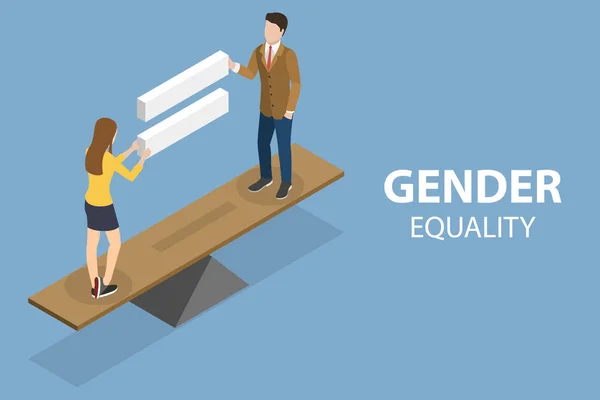 3D Isometric Flat Vector Conceptual Illustration of Gender Equality — 스톡 벡터